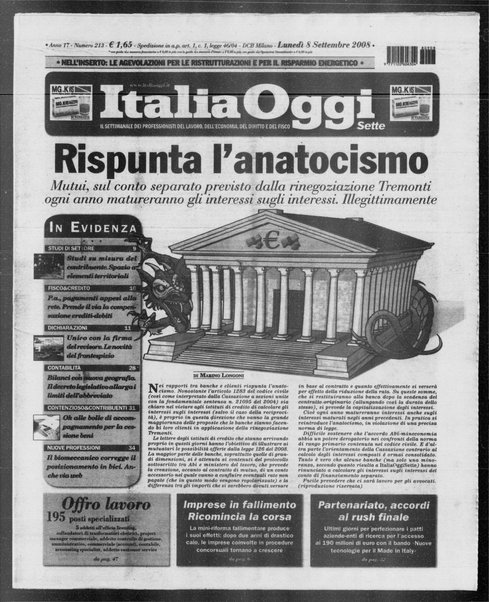 Italia oggi : quotidiano di economia finanza e politica